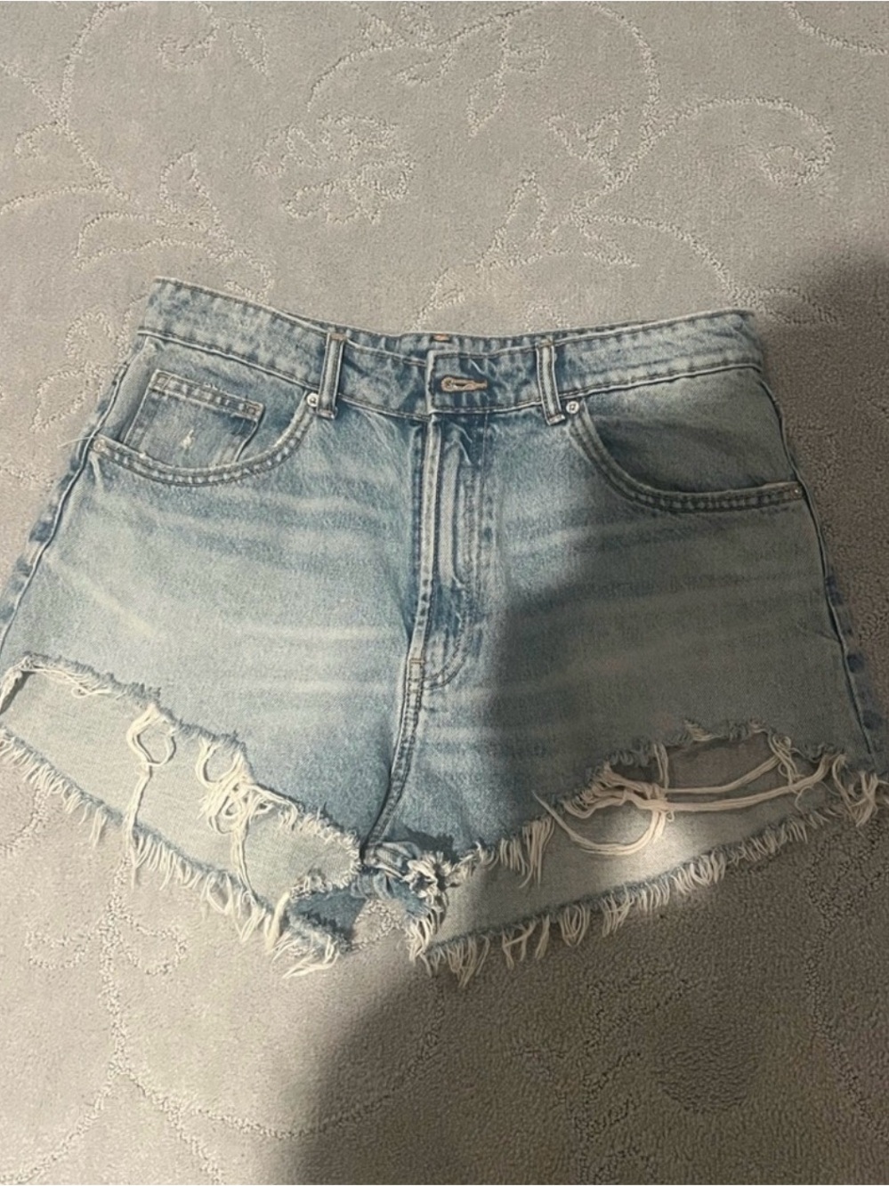 Zara Light Wash Distressed Denim Shorts